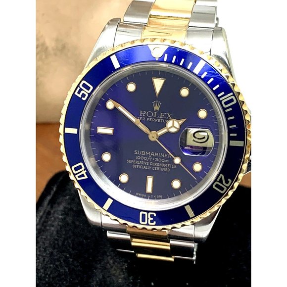 Rolex Men's Watch 16613 Submariner Automatic Blue Dial Two Tone 18k Gold Steel - Picture 10 of 13
